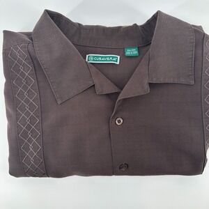 Cubavera Guayabera Shirt Mens 2X Brown Short Sleeve Button Up Modern Casualwear